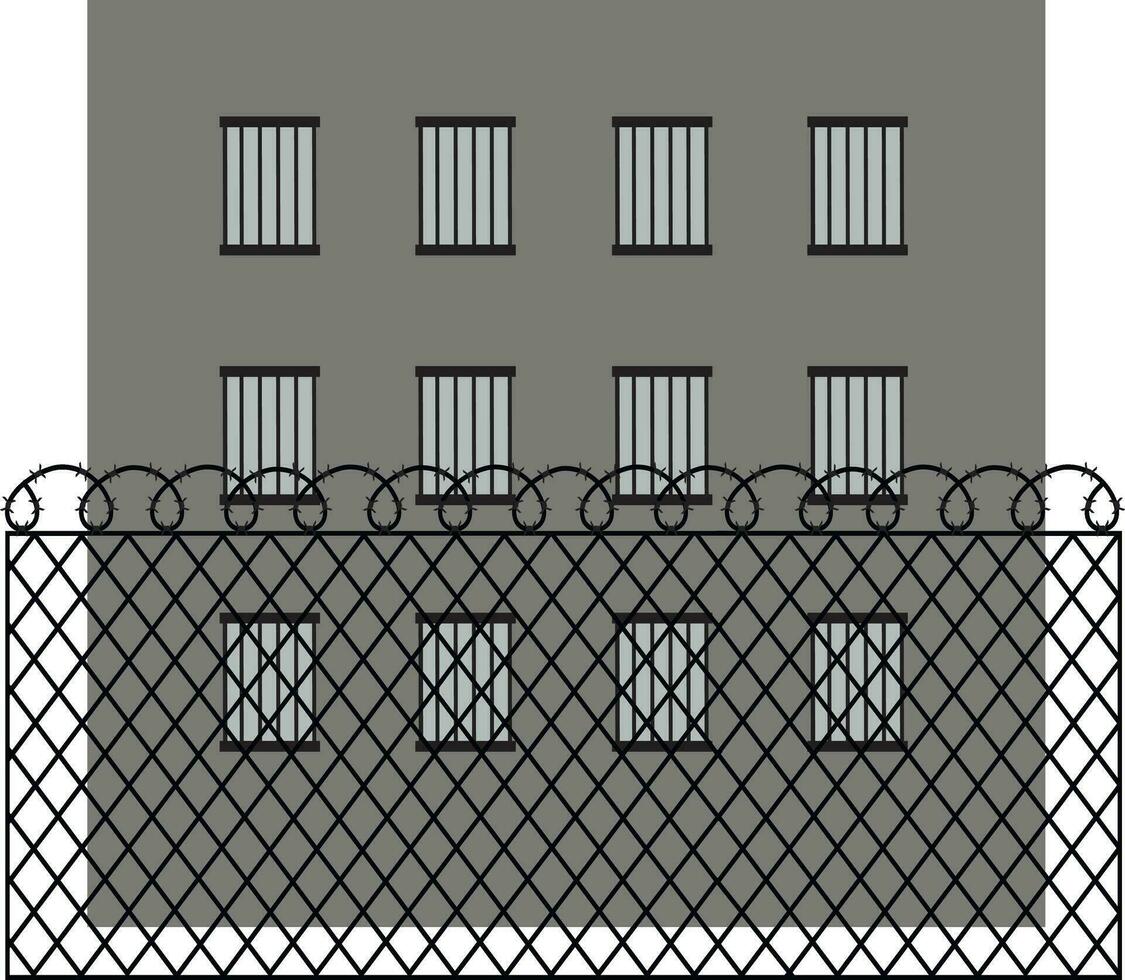 gevangenis gevangenis gebouw. met weerhaken draad hek vector