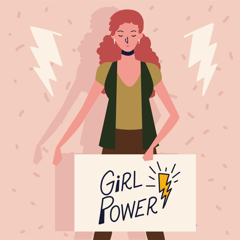 girl power, staande vrouw met bericht op bord vector