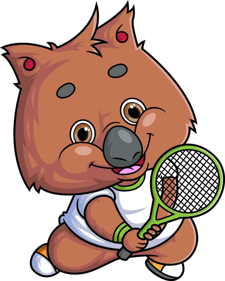 tekenfilm schattig quokka karakter spelen tennis Aan wit achtergrond vector
