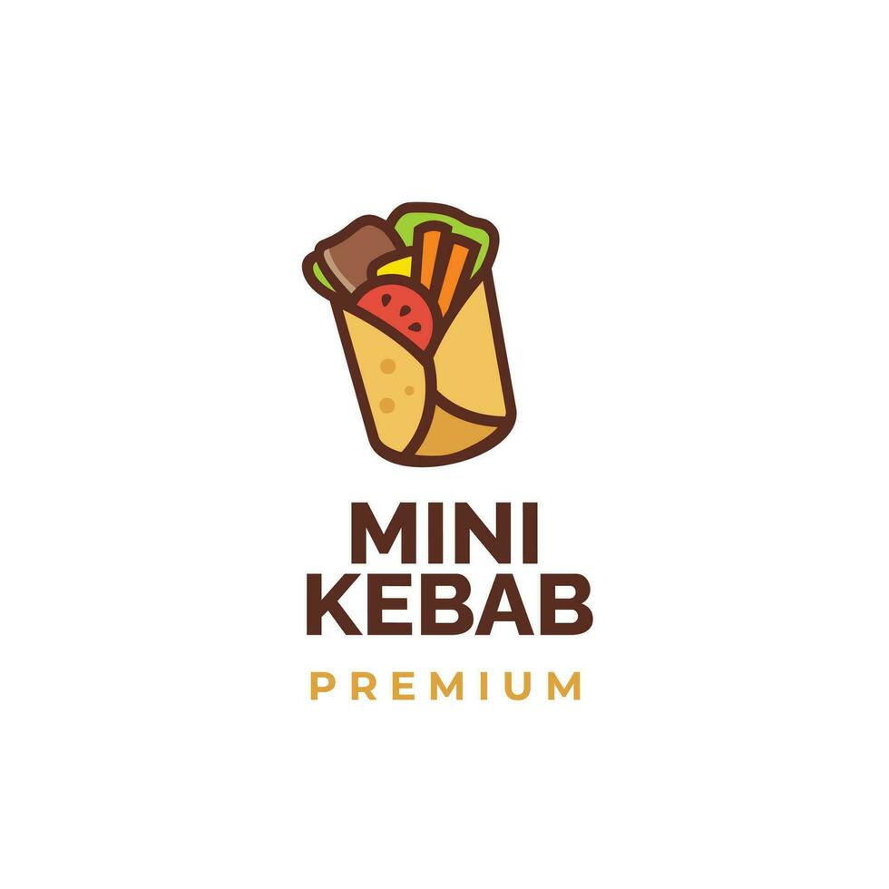 schattig mini kebab logo mascotte vector icoon illustratie. voedsel tekenfilm vlak stijl geschikt voor winkel en cafe