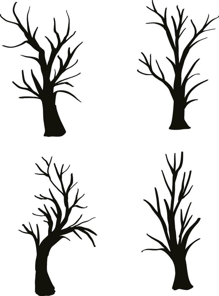 siluet pohon hitam dengan latar belakang putih, pohon halloween vector