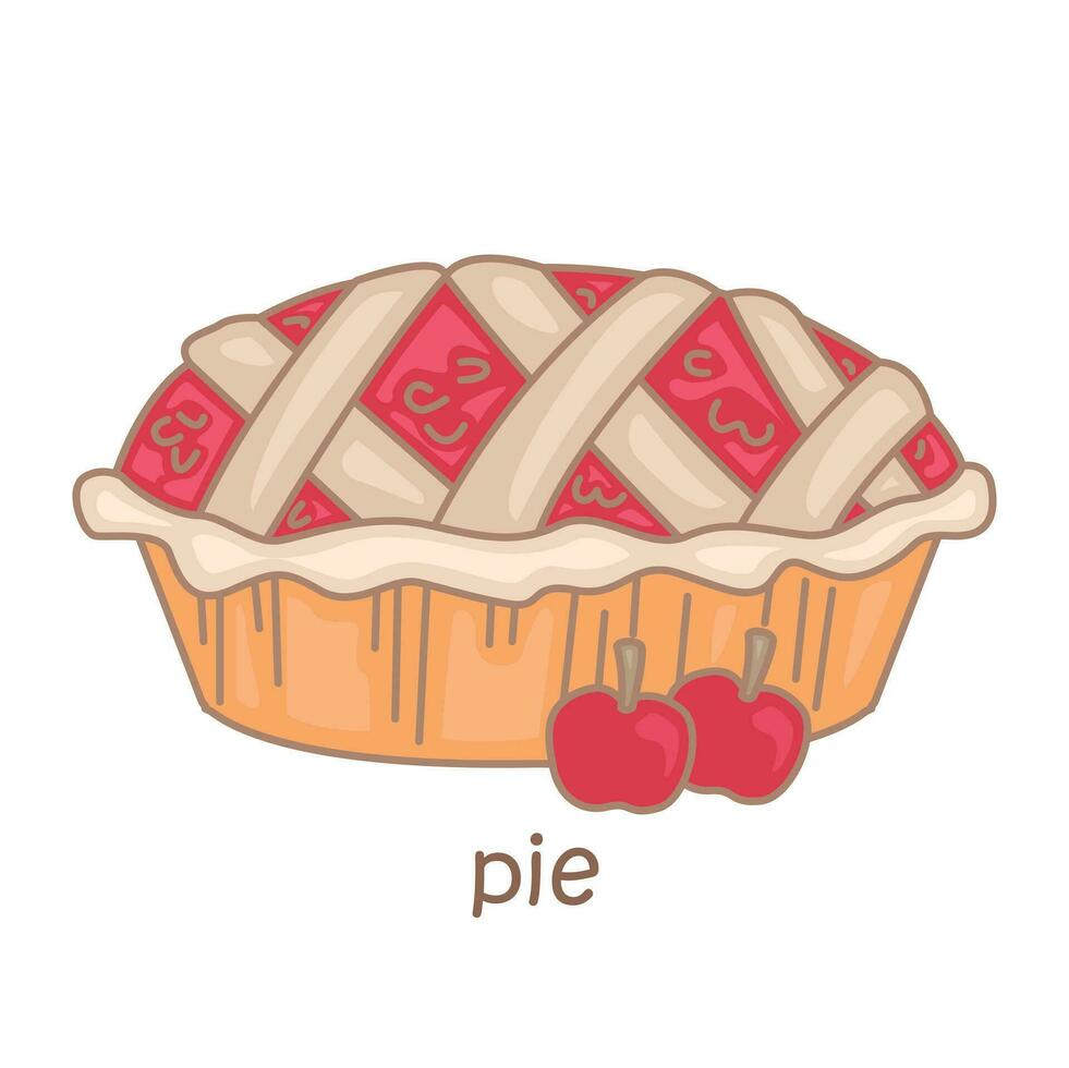 alfabet p voor taart woordenschat school- les tekenfilm illustratie vector clip art sticker