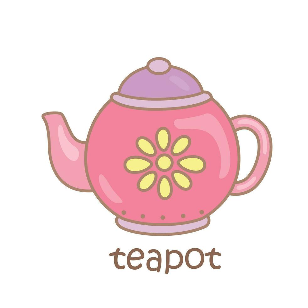 alfabet t voor theepot woordenschat school- les tekenfilm illustratie vector clip art sticker