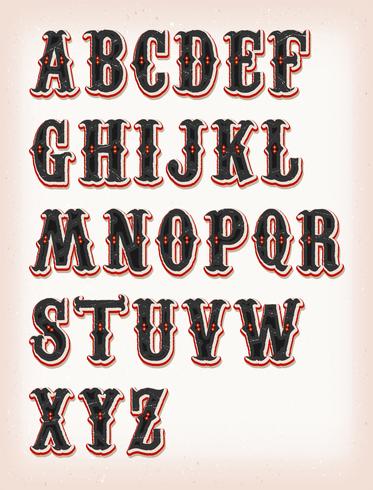 Vintage circus en westerse ABC lettertype vector