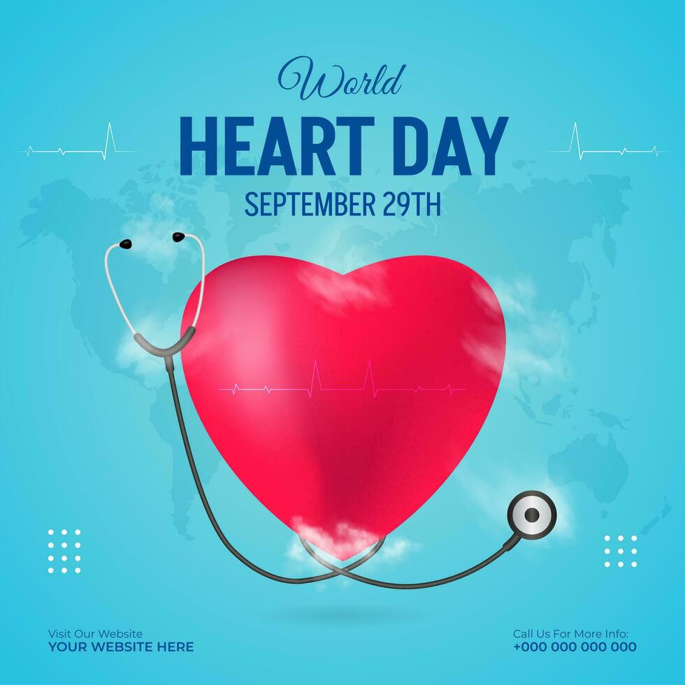 wereld hart dag september 29e banier met haard vorm en stethoscoop illustratie vector