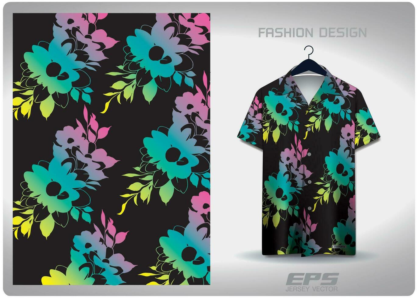 vector hawaiiaans overhemd achtergrond afbeelding.regenboog bloemen Aan zwart achtergrond patroon ontwerp, illustratie, textiel achtergrond voor hawaiiaans hemd, trui hawaiiaans overhemd