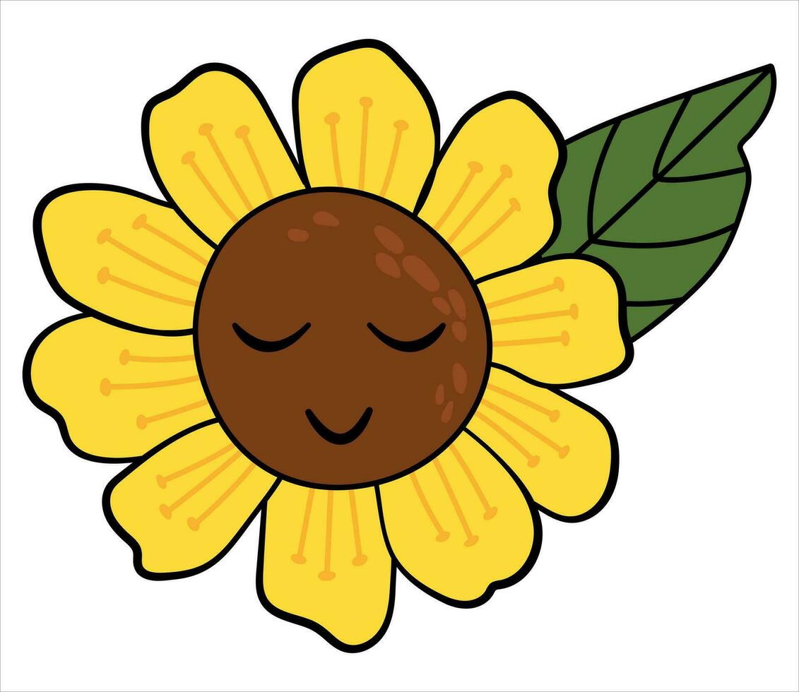 zonnebloem met ogen Aan een wit geïsoleerd achtergrond. kawaii stijl. vector