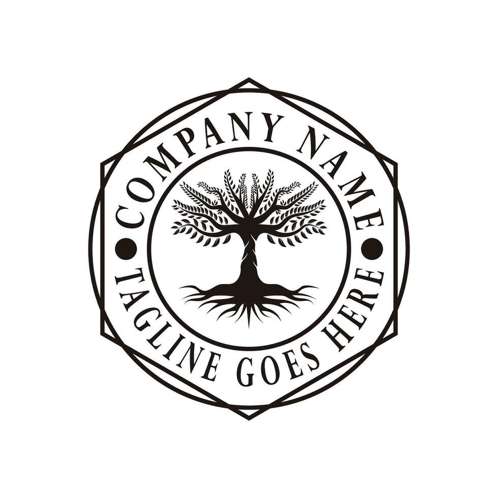 wortel blad familie boom van leven eik banyan esdoorn- postzegel zegel embleem etiket logo vector