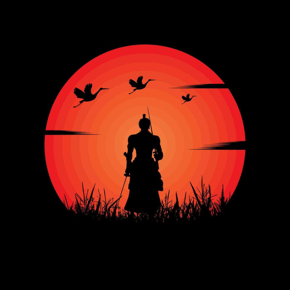 illustratie vector grafisch van samurai opleiding Bij nacht Aan een vol maan. perfect voor behang, poster, enz. landschap behang, illustratie vector stijl, een deel, roronoa zoro