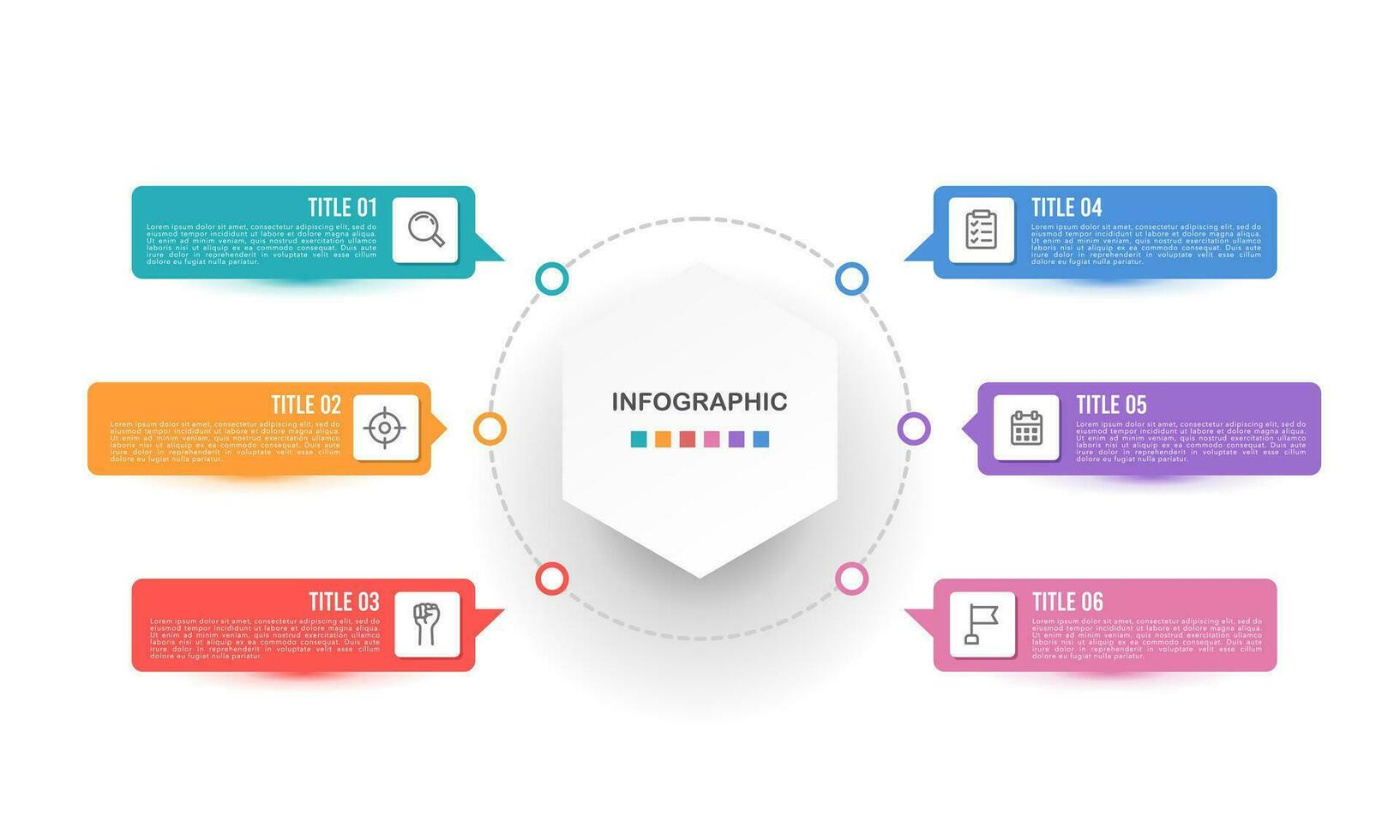 infographic diagram 6 opties of stappen sjabloon. geest kaart, werkwijze, planning, organisatie. vector illustratie.