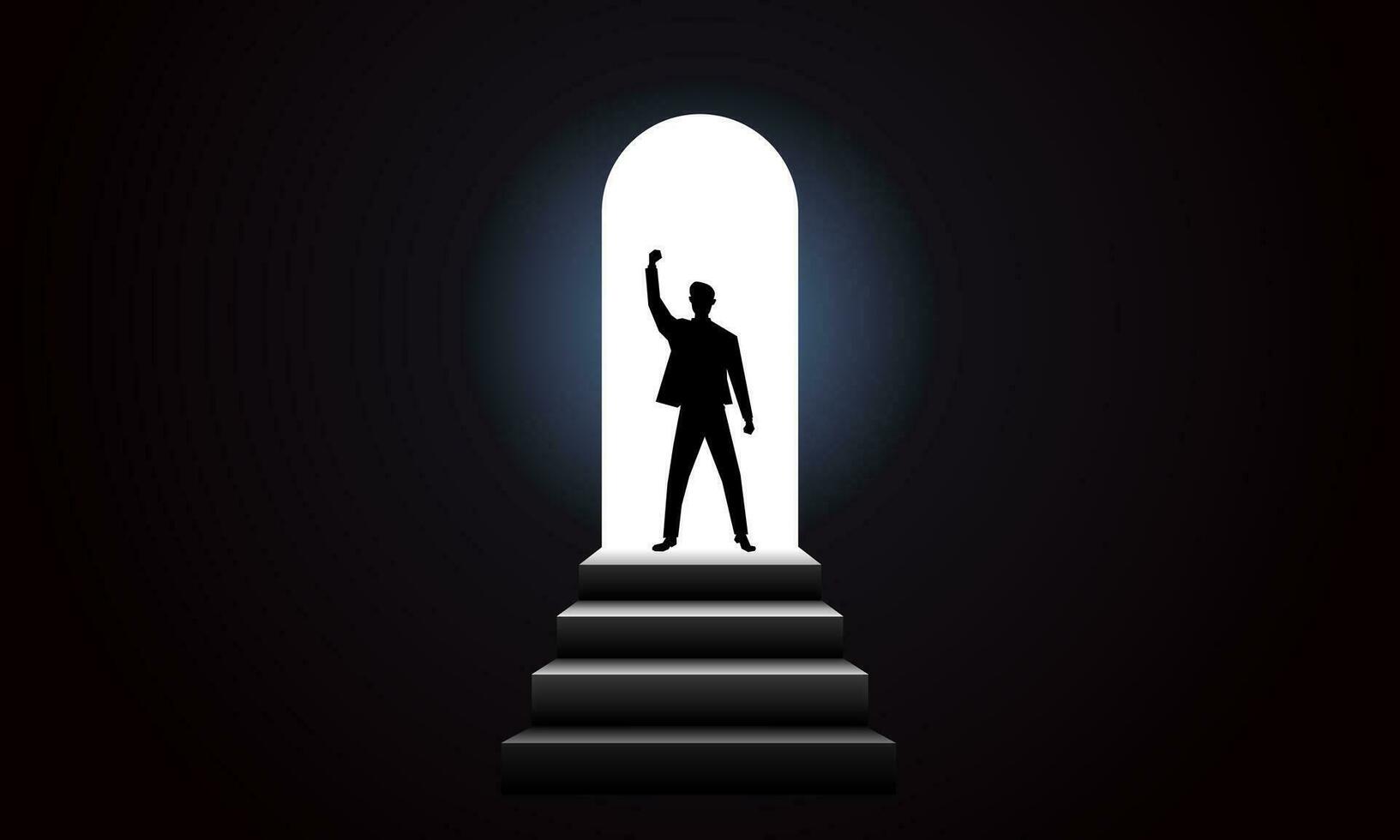 zakenlieden Gaan door somber obstakels naar succes. licht Bij de einde van de tunnel. vector illustratie.