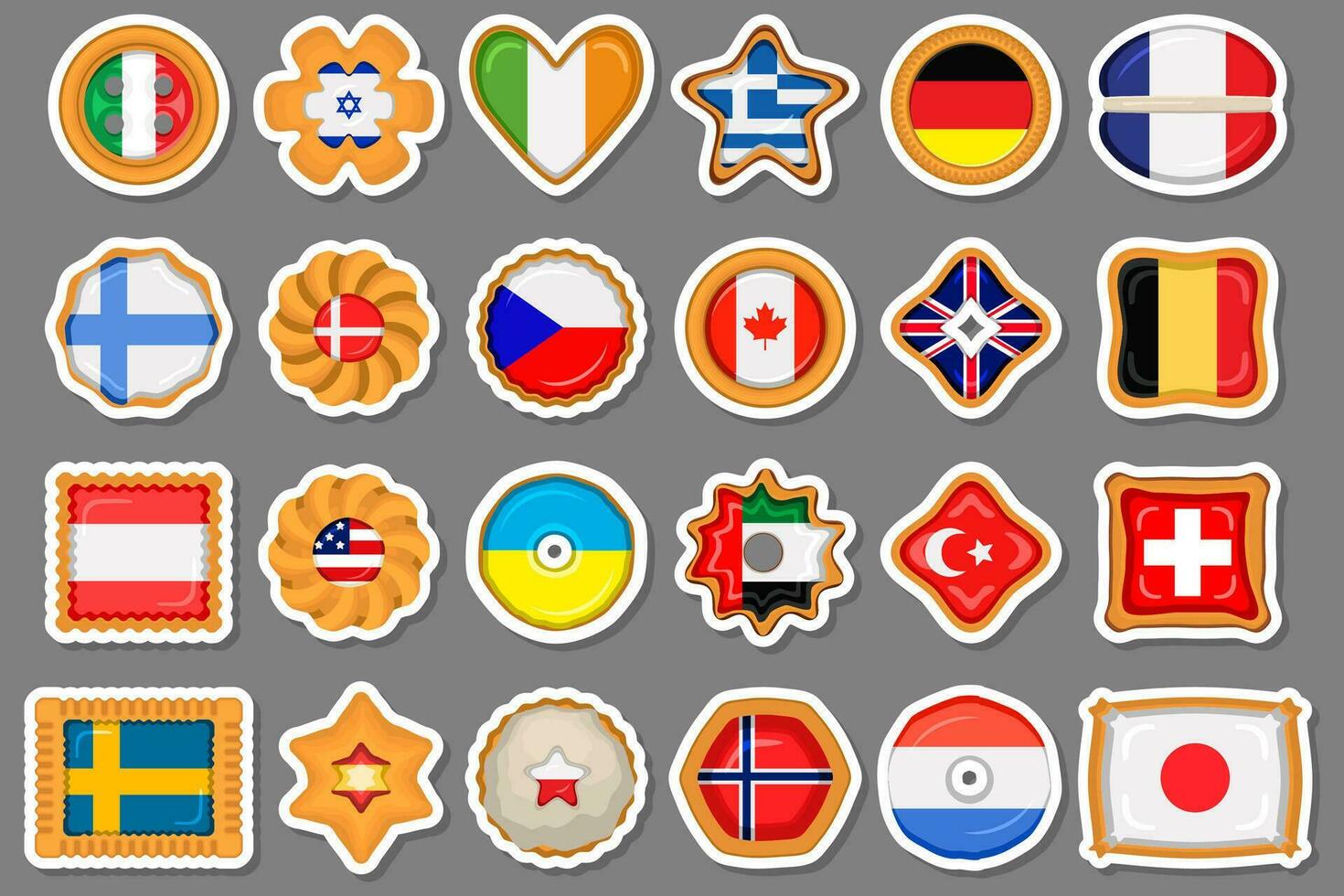 reeks eigengemaakt koekje met vlag land wereld in smakelijk biscuit vector