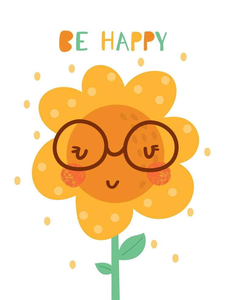 mooi zonnebloem met schattig tekenfilm gezicht. vector illustratie