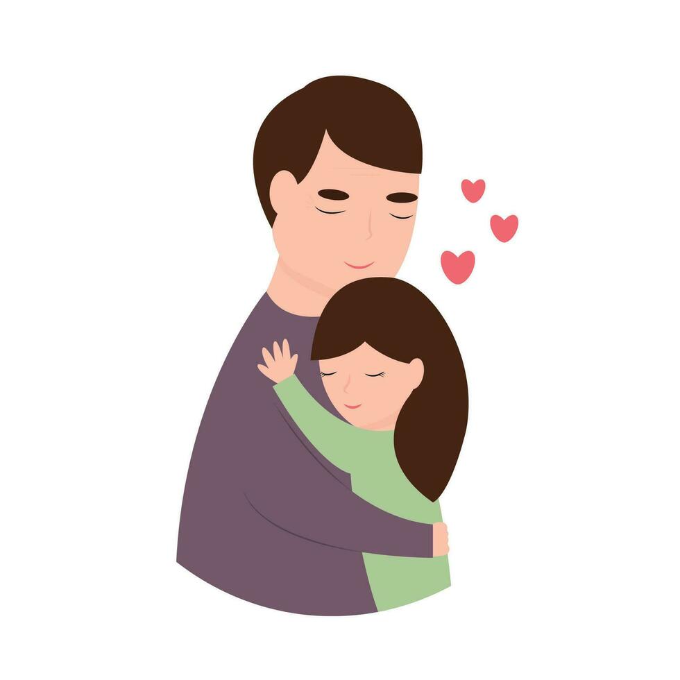 vader knuffels zijn weinig dochter. vader dag. tekenfilm vector illustratie.
