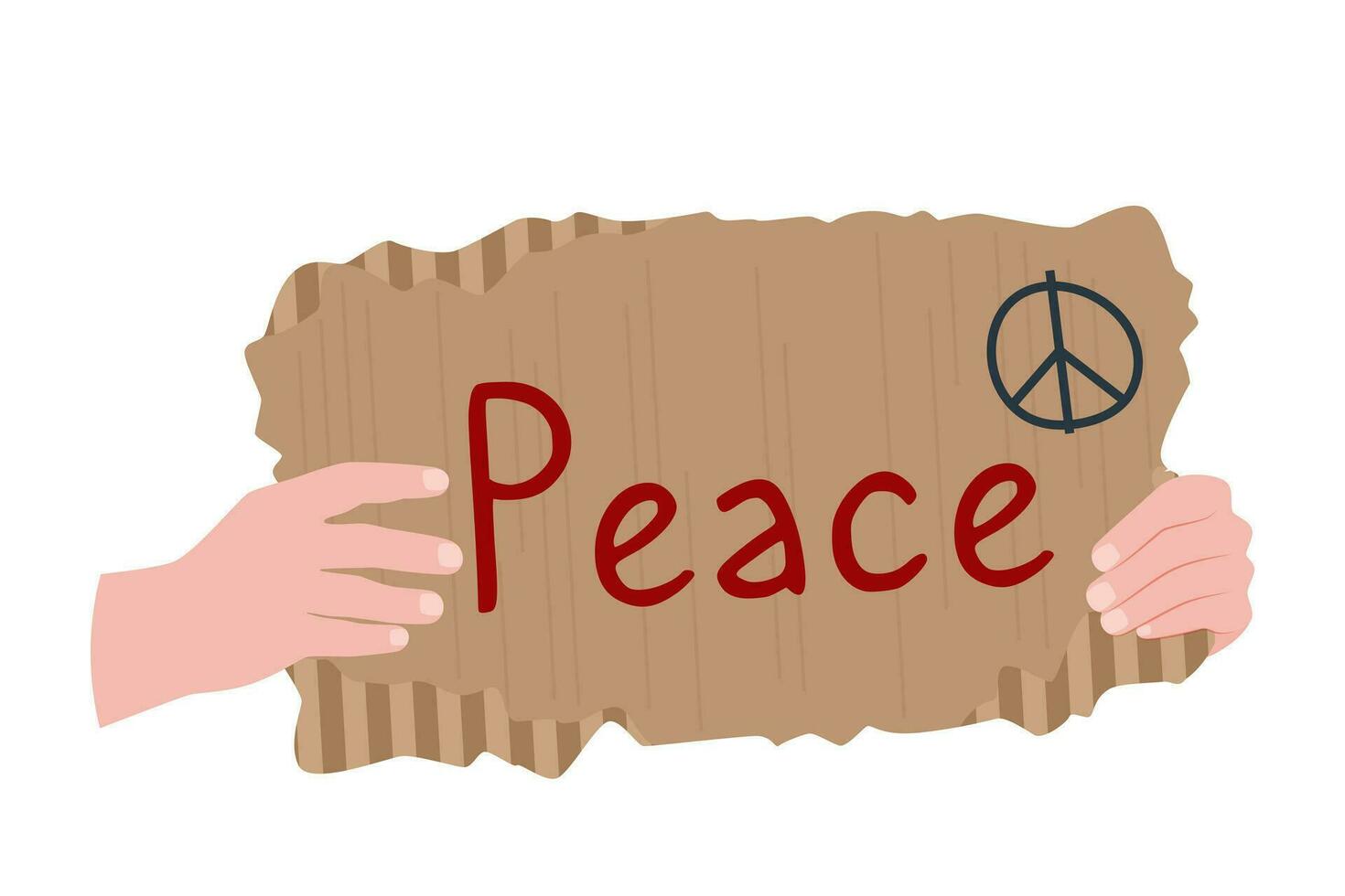 handen houden een stuk van karton met de opschrift vrede. de concept van humanisme, de mensheid, de afwezigheid van oorlog. vector over- wit achtergrond.