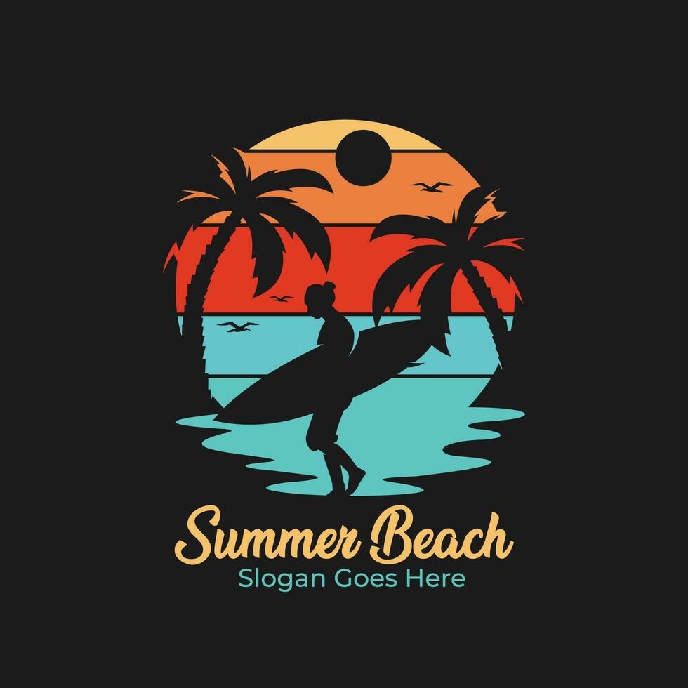 zomer strand wijnoogst t-shirts vector silhouet Mens surfboard zonsondergang zonsopkomst