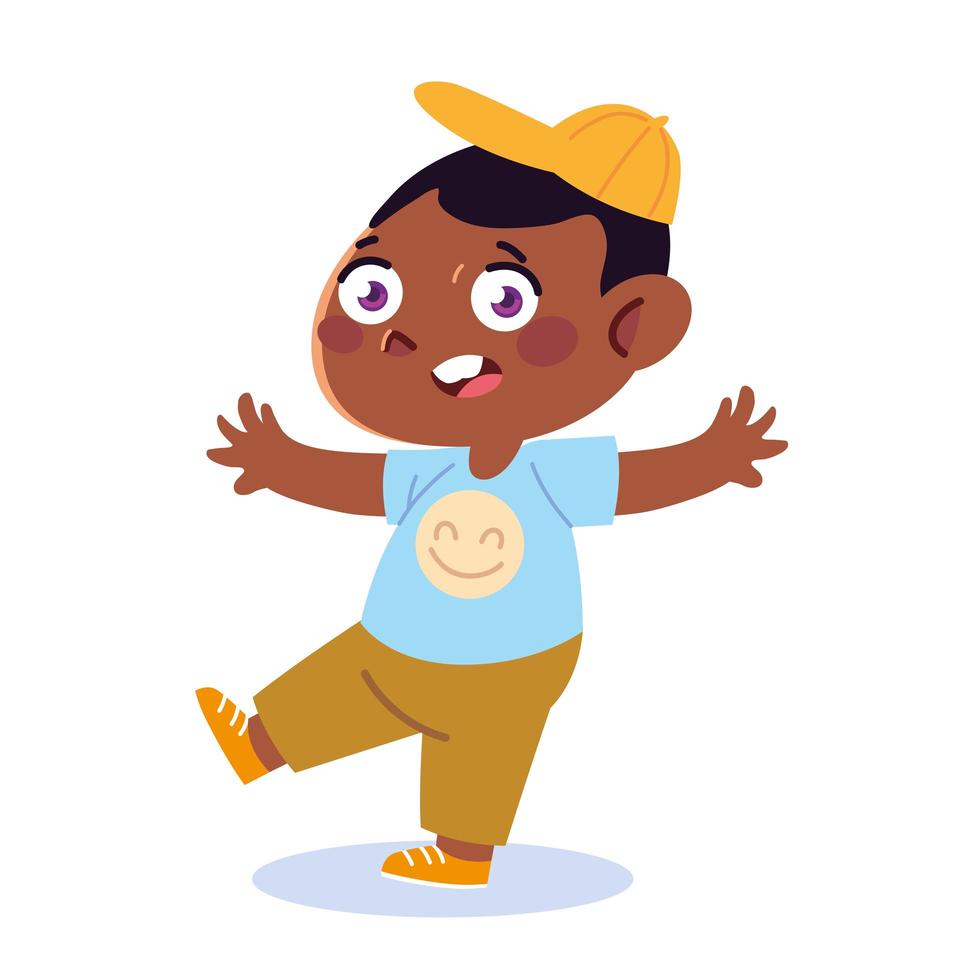 leuke gelukkige jongen die een tekenfilm met een sportpet draagt vector