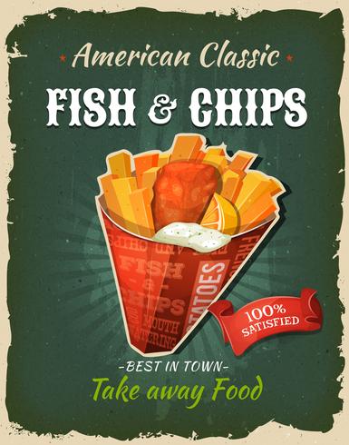 Retro Fast Food Fish and Chips Poster vector