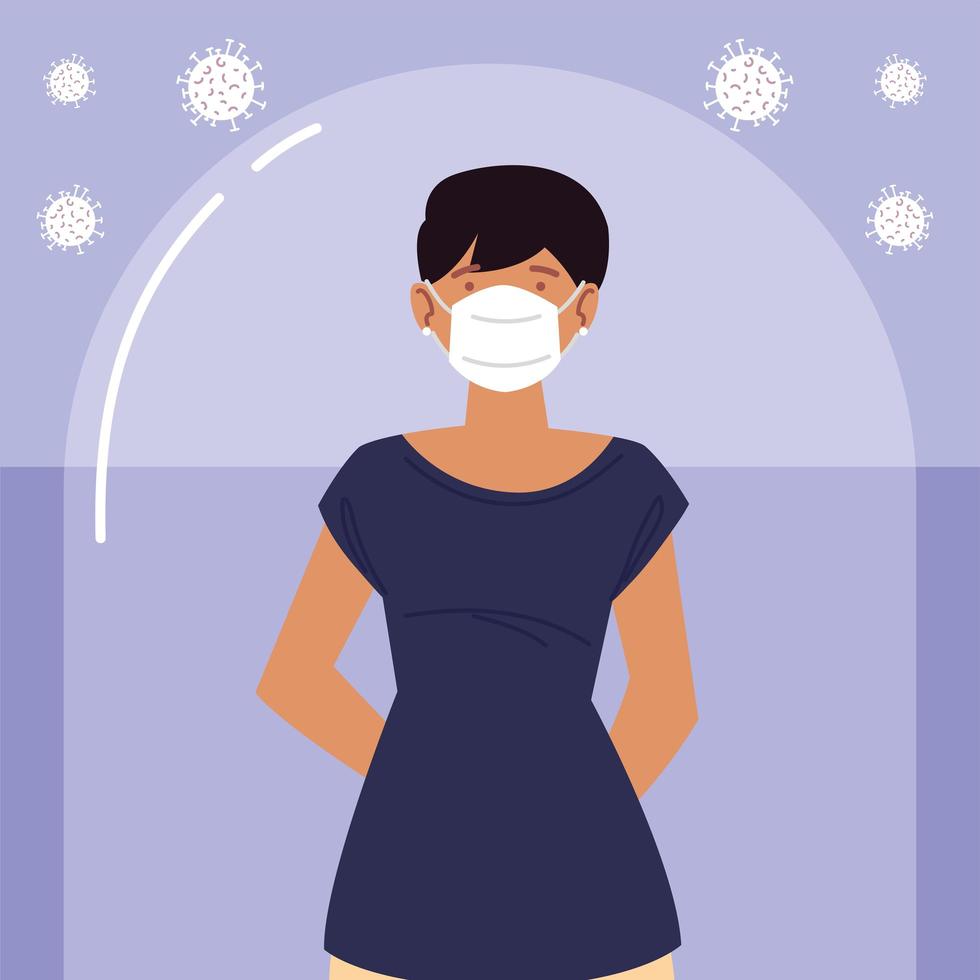 jonge vrouw met beschermend masker tijdens coronavirus covid 19 vector