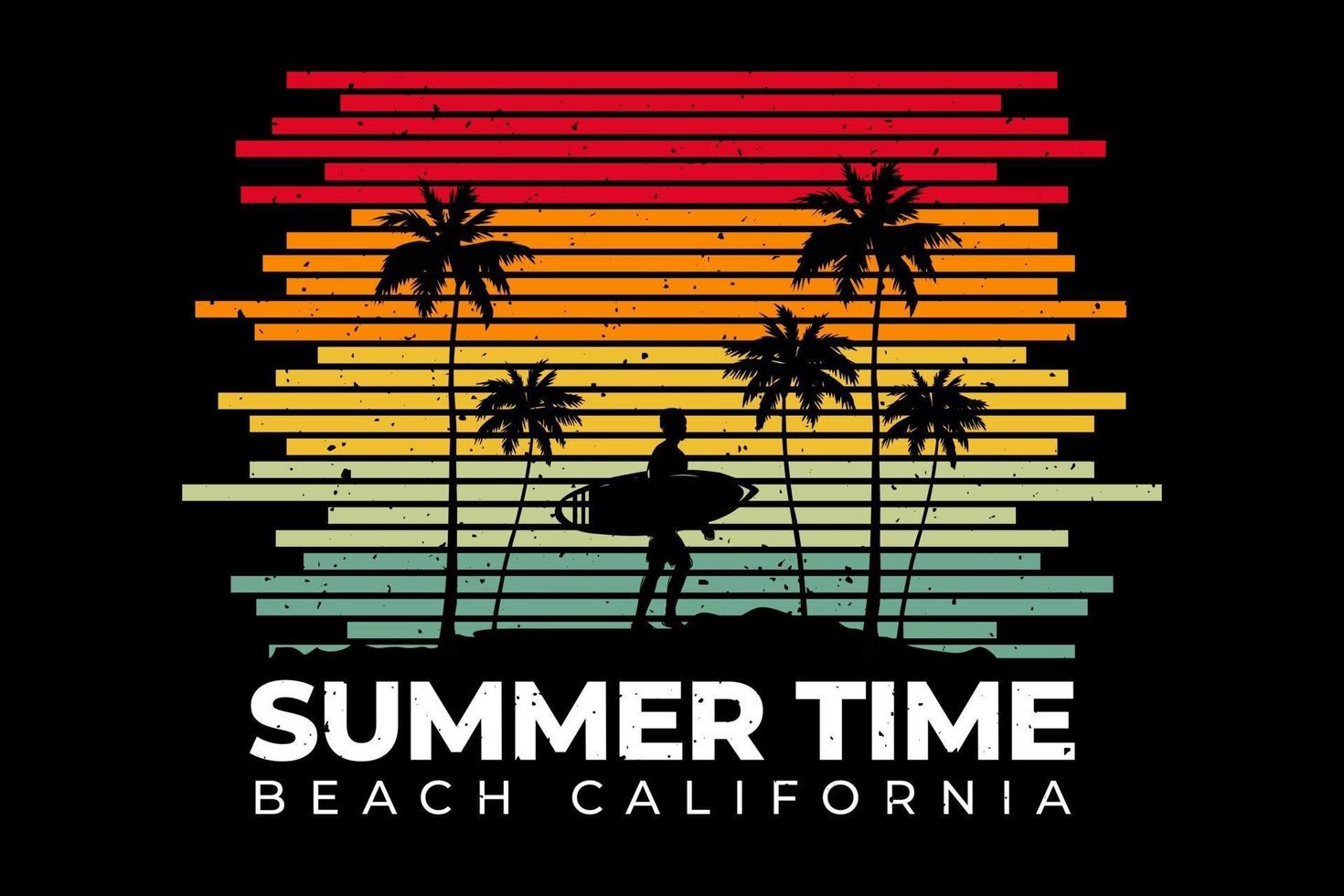 t-shirt lijn retro stijl zomertijd strand californië vector