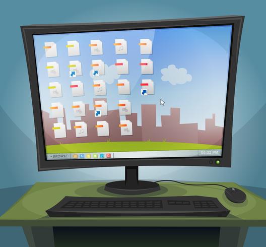 Desktopcomputer met besturingssysteem op scherm vector