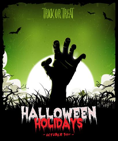 Halloween-achtergrond met Undead-Zombiehand vector