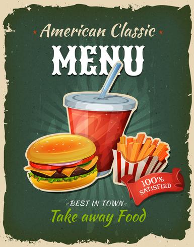 retro fast food hamburger menu poster vector