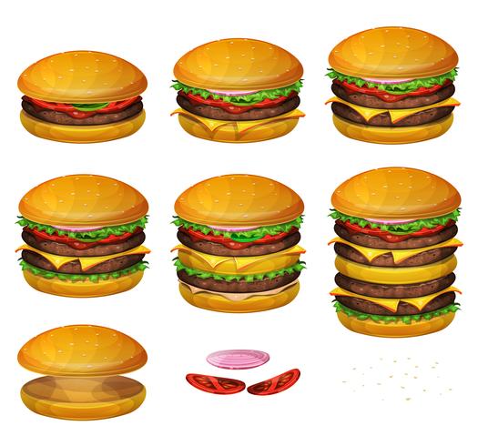 Amerikaanse hamburgers alle maten vector