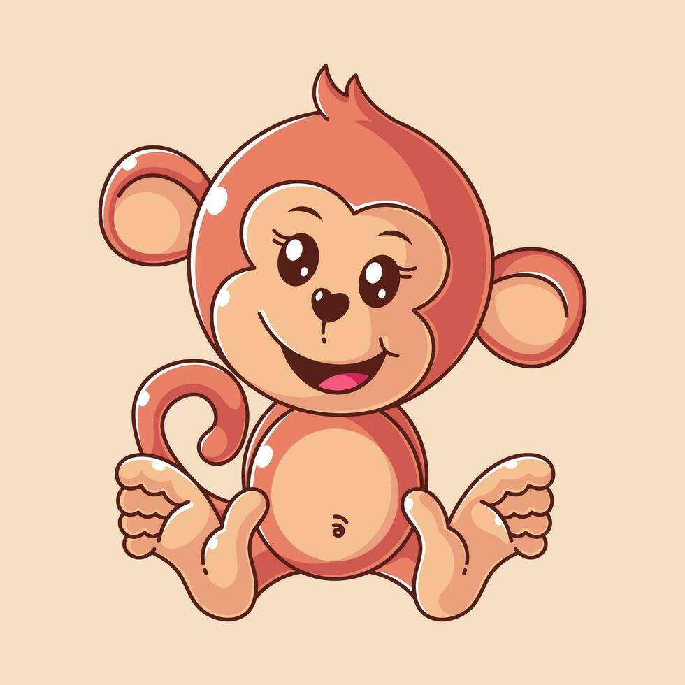 schattig aap zittend in tekenfilm stijl vector