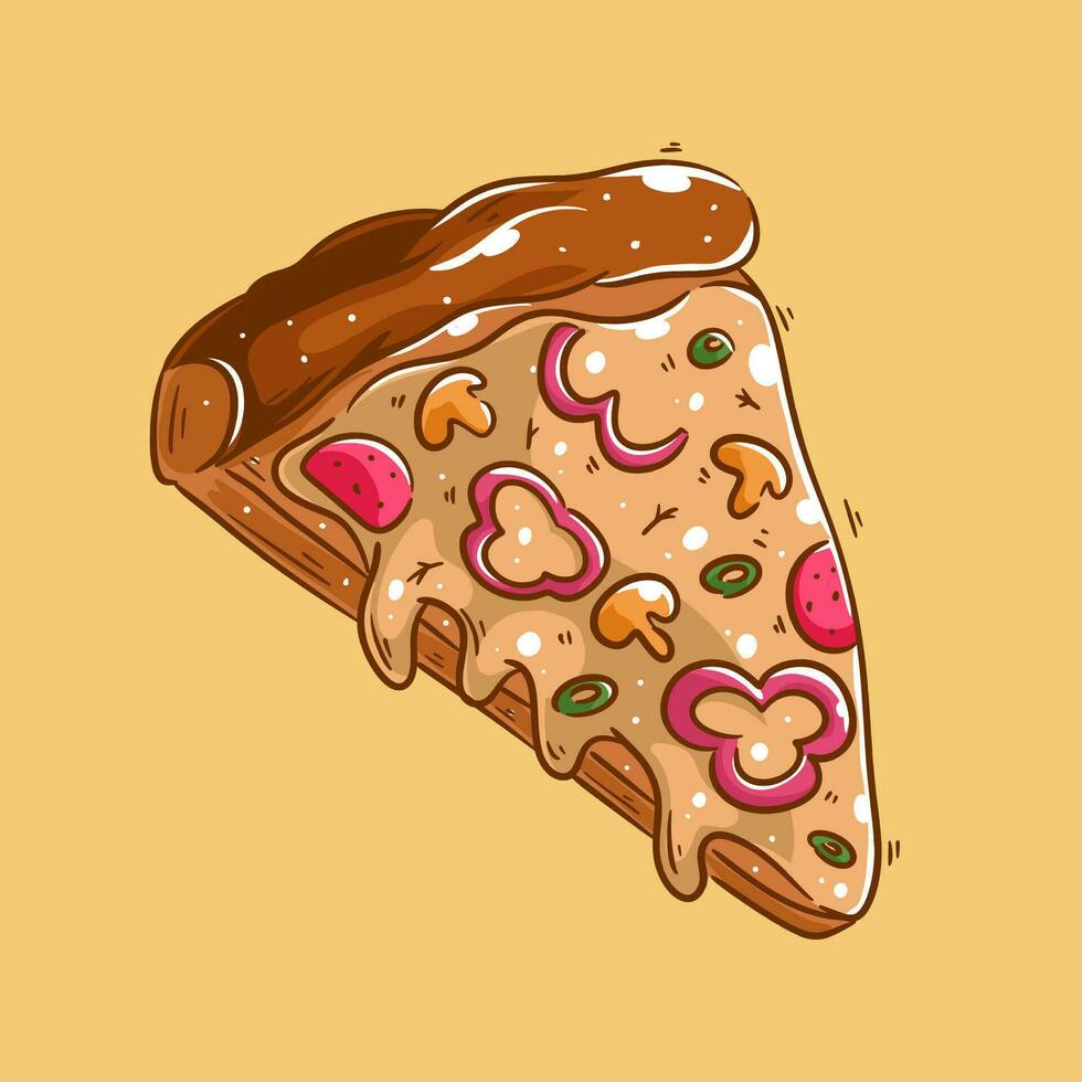 hand- getrokken pizza in tekenfilm stijl vector