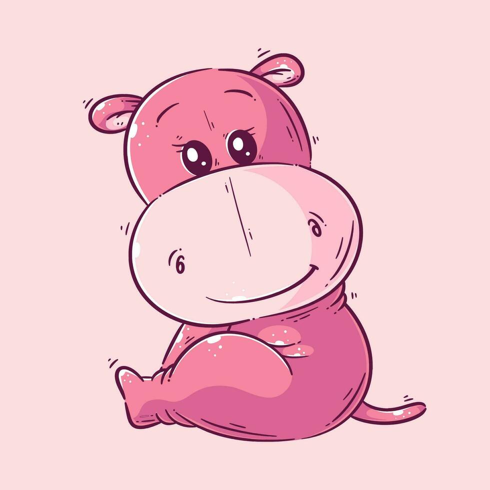schattig nijlpaard zittend tekenfilm stijl vector