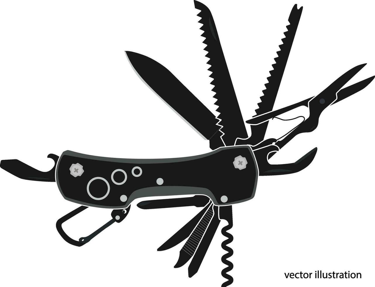 multi tool zak- mes, leger mes, schets icoon, silhouet van zak- mes icoon, vector illustratie, geïsoleerd Aan wit achtergrond.