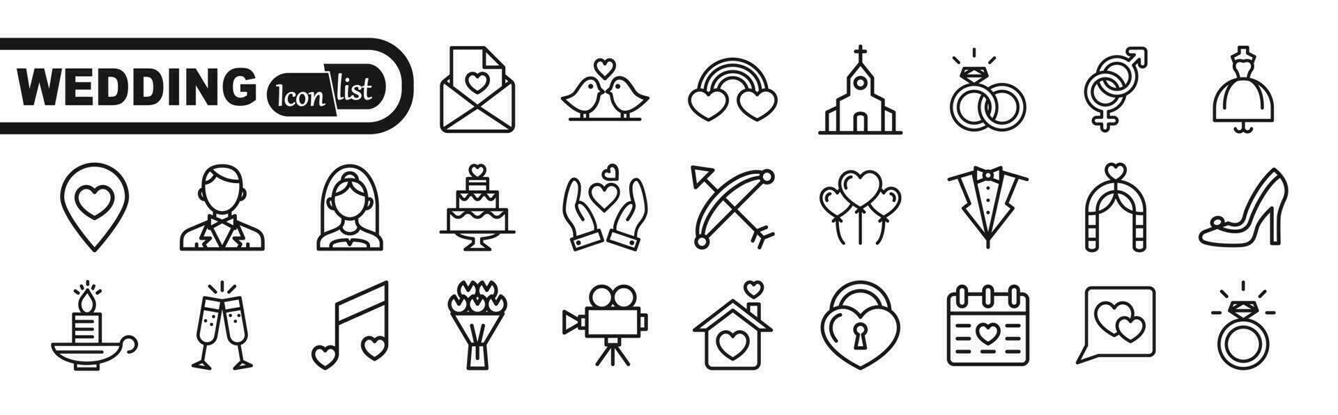 bruiloft - dunne lijn web icon set. overzicht iconen collectie. eenvoudige vectorillustratie. vector