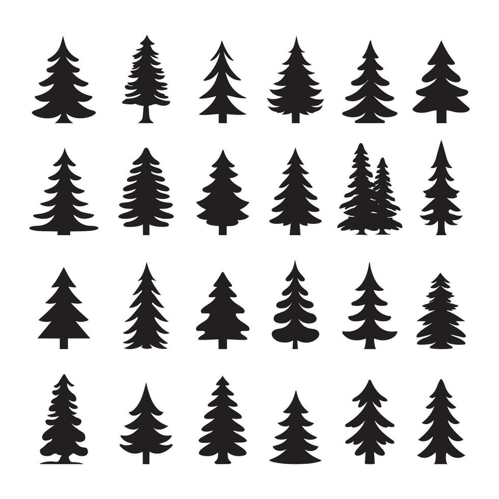 gemakkelijk Kerstmis pijnboom boom silhouetten set, zwart, vector, vector