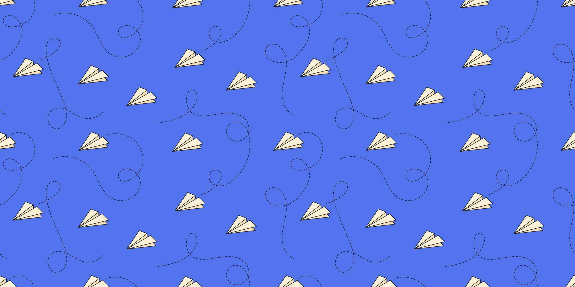 naadloos patroon met papier vliegtuig en lijnen Aan blauw achtergrond. hedendaags vector illustratie.
