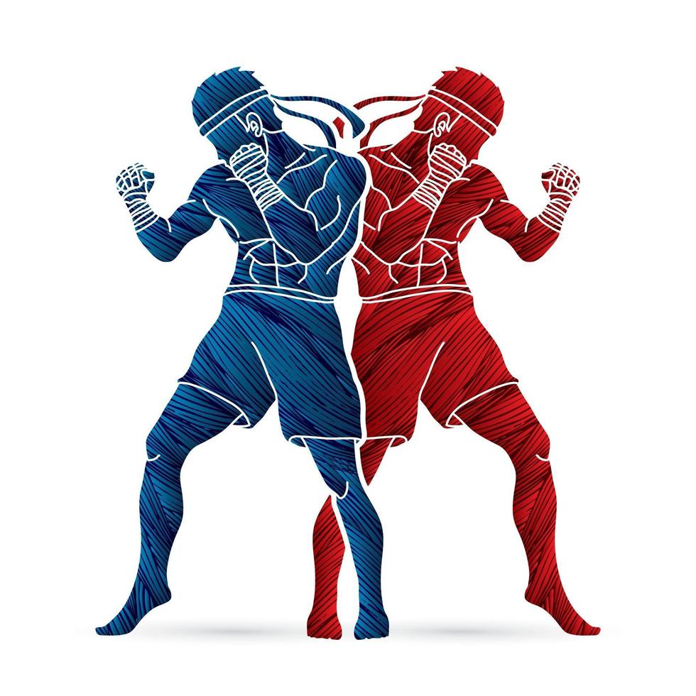 silhouet muay thai kickboksen actie vector