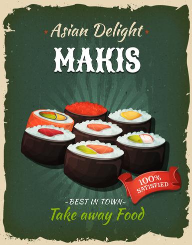 Retro Japanse Makis-poster vector