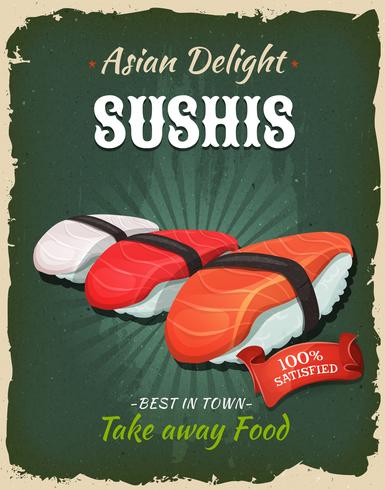 Retro Japanse Sushis-affiche vector