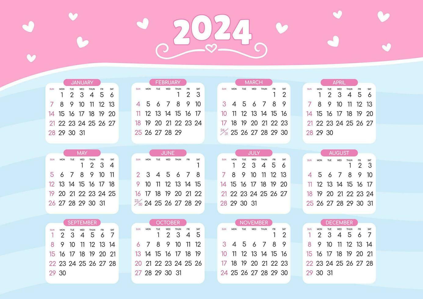 kalender 2024 - allemaal maanden vector