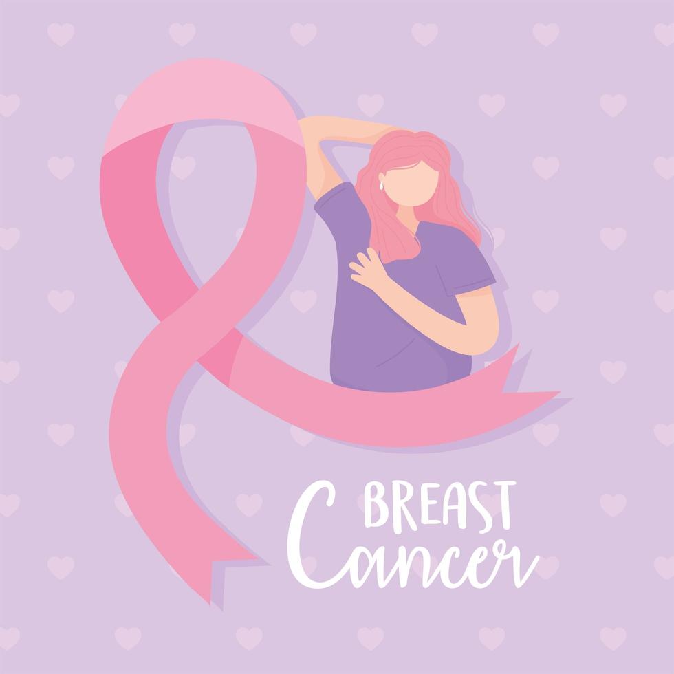 borstkanker bewustzijn roze lint vrouw zelfonderzoek gezondheid vector design