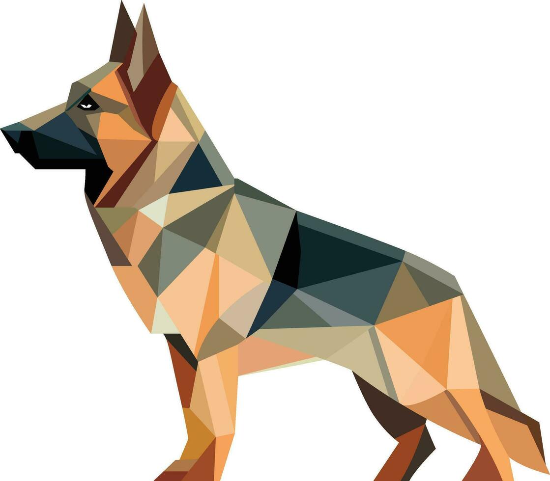 Duitse herder veelhoekige 3d driehoek meetkundig patroon vector illustratie, gsd hond in meetkundig 3d stijl voorraad vector beeld