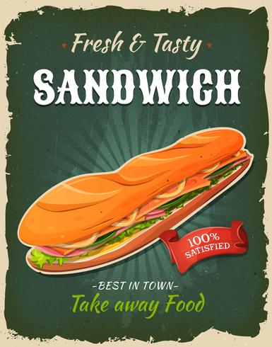 Retro poster van de snel voedsel sandwich vector