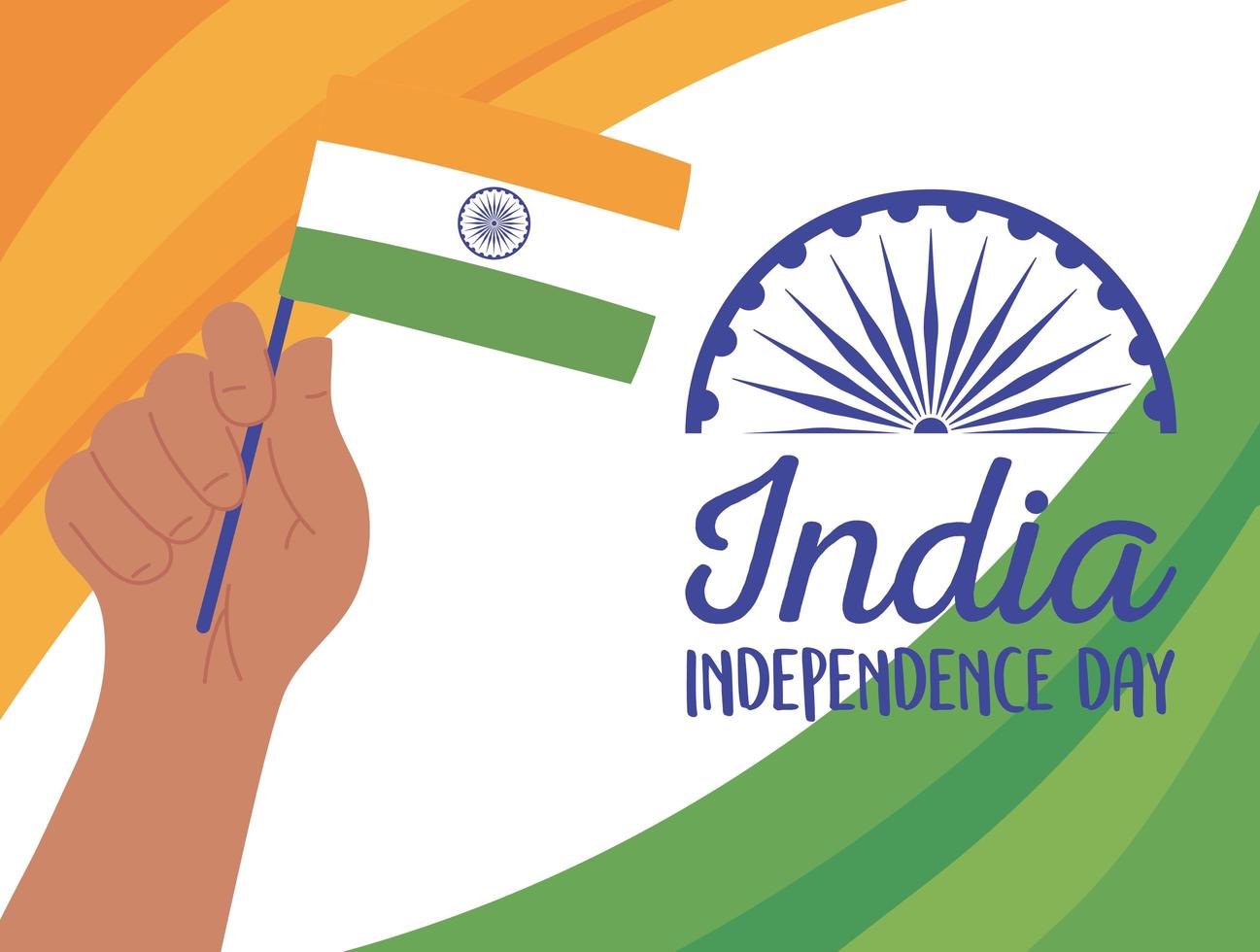 gelukkige onafhankelijkheidsdag, hand met Indiase vlagvieringskaart vector