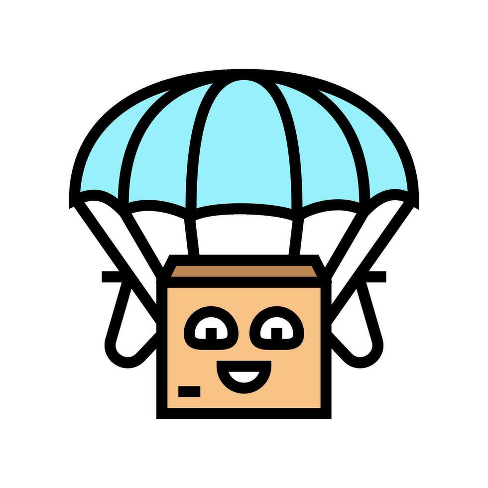 parachute vliegend karton doos karakter kleur icoon vector illustratie