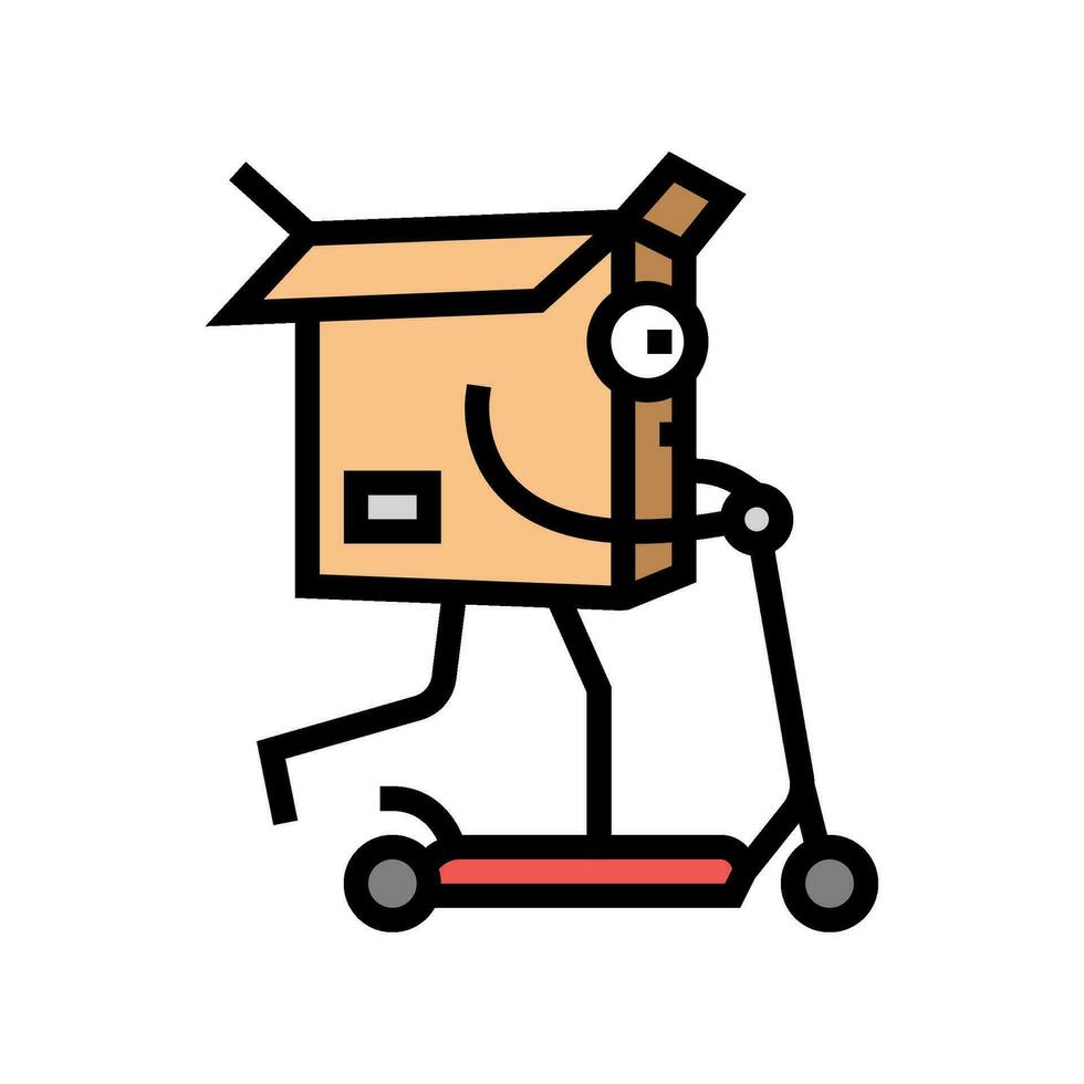 scooter rijden karton doos karakter kleur icoon vector illustratie