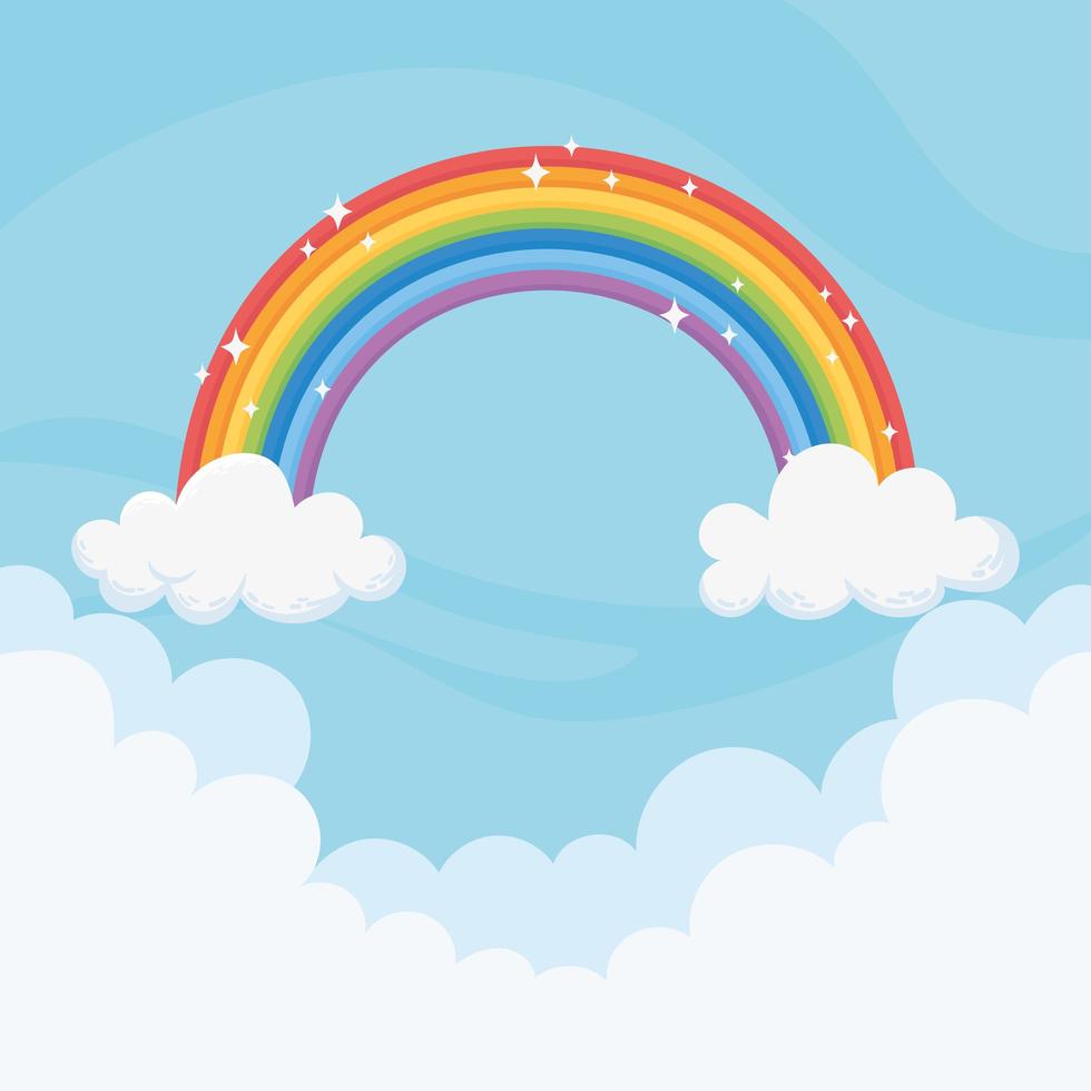 hemel helder regenboog wolken magische decoratie blauwe achtergrond vector