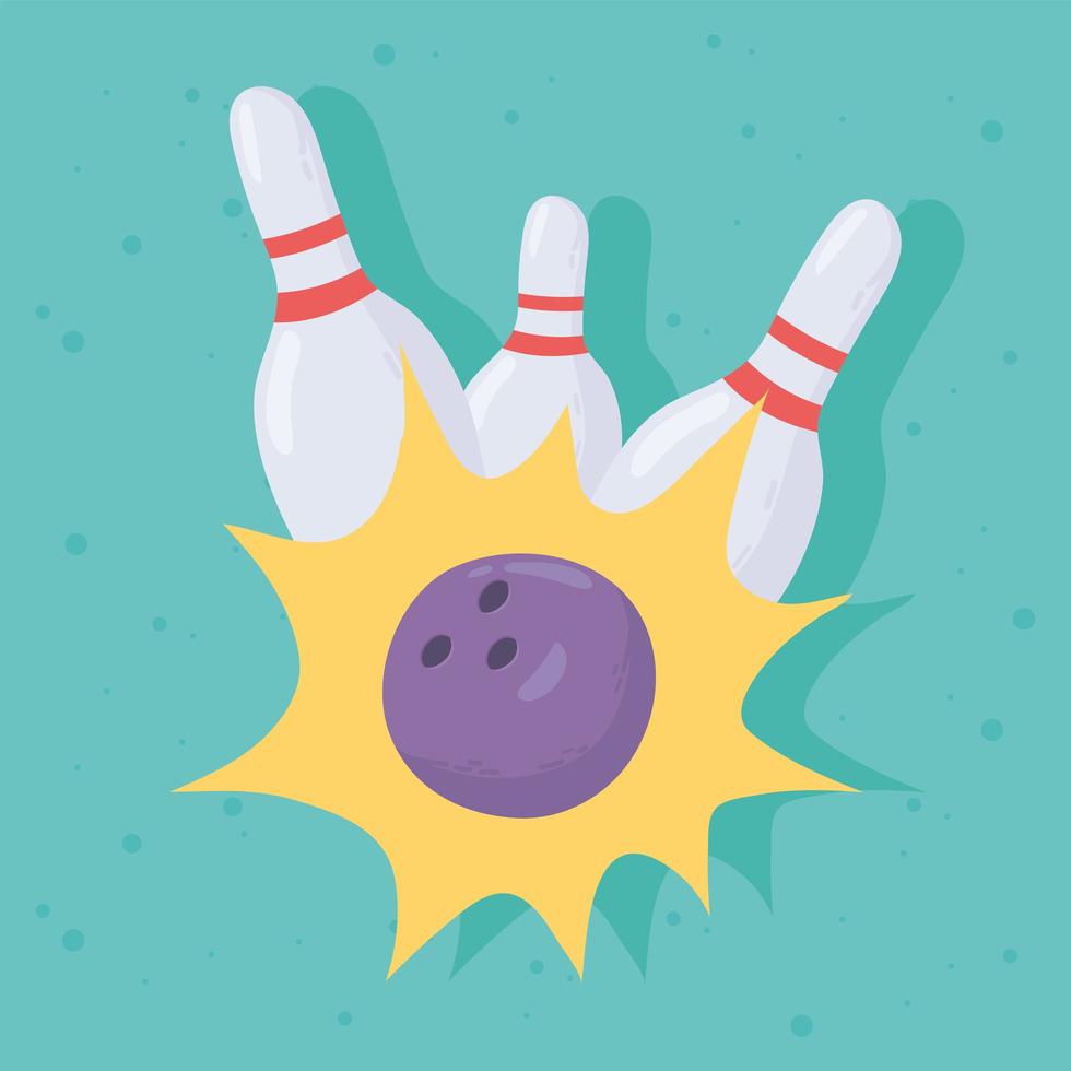 bowlingspel bal aanraken van witte kegels plat ontwerp vector