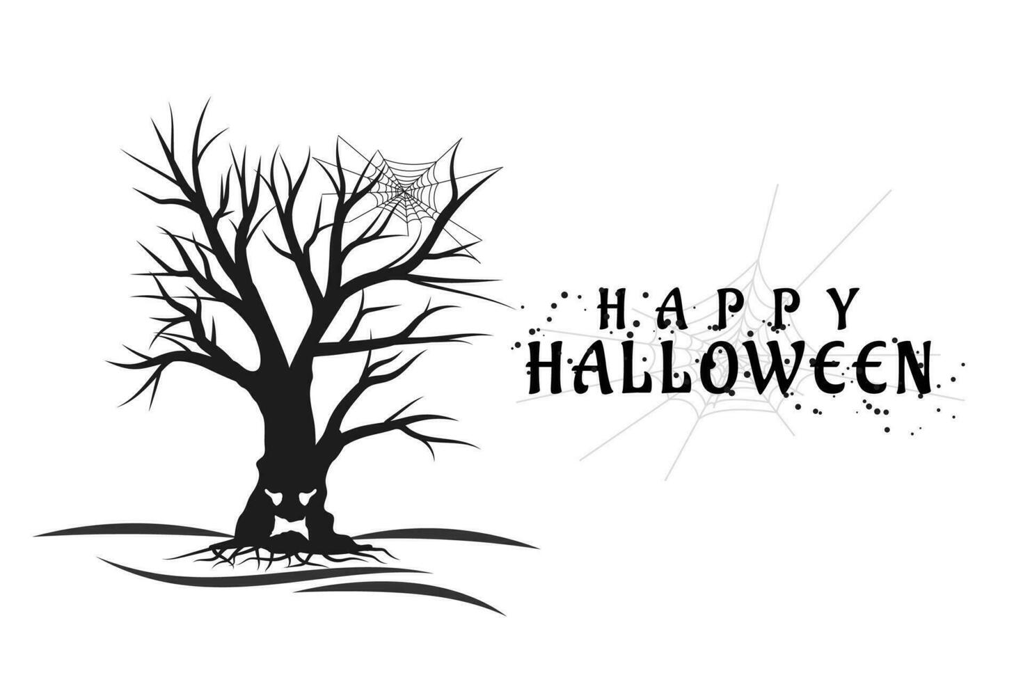 halloween monster en verschrikking silhouet groot zwart boom met spin web netto vector