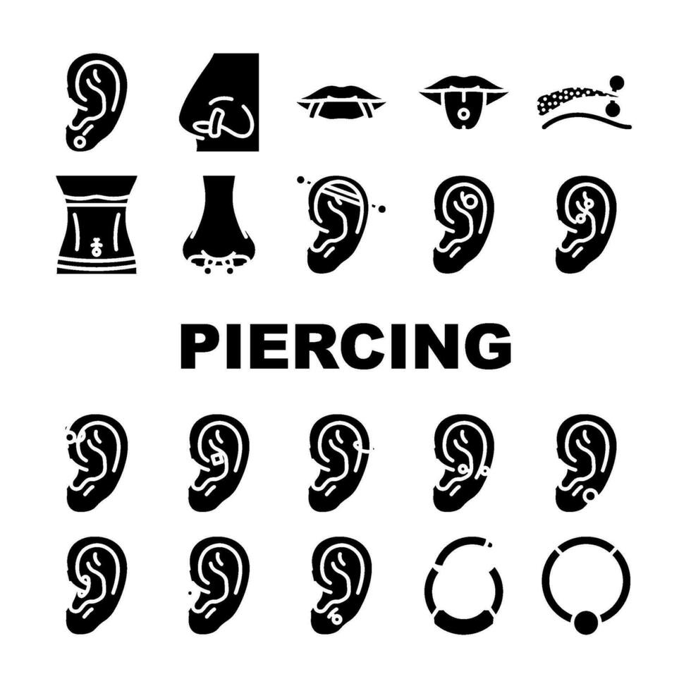 doordringend ring oorbel neus- pictogrammen reeks vector