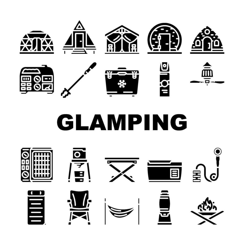 glamping tent natuur luxe tipi pictogrammen reeks vector